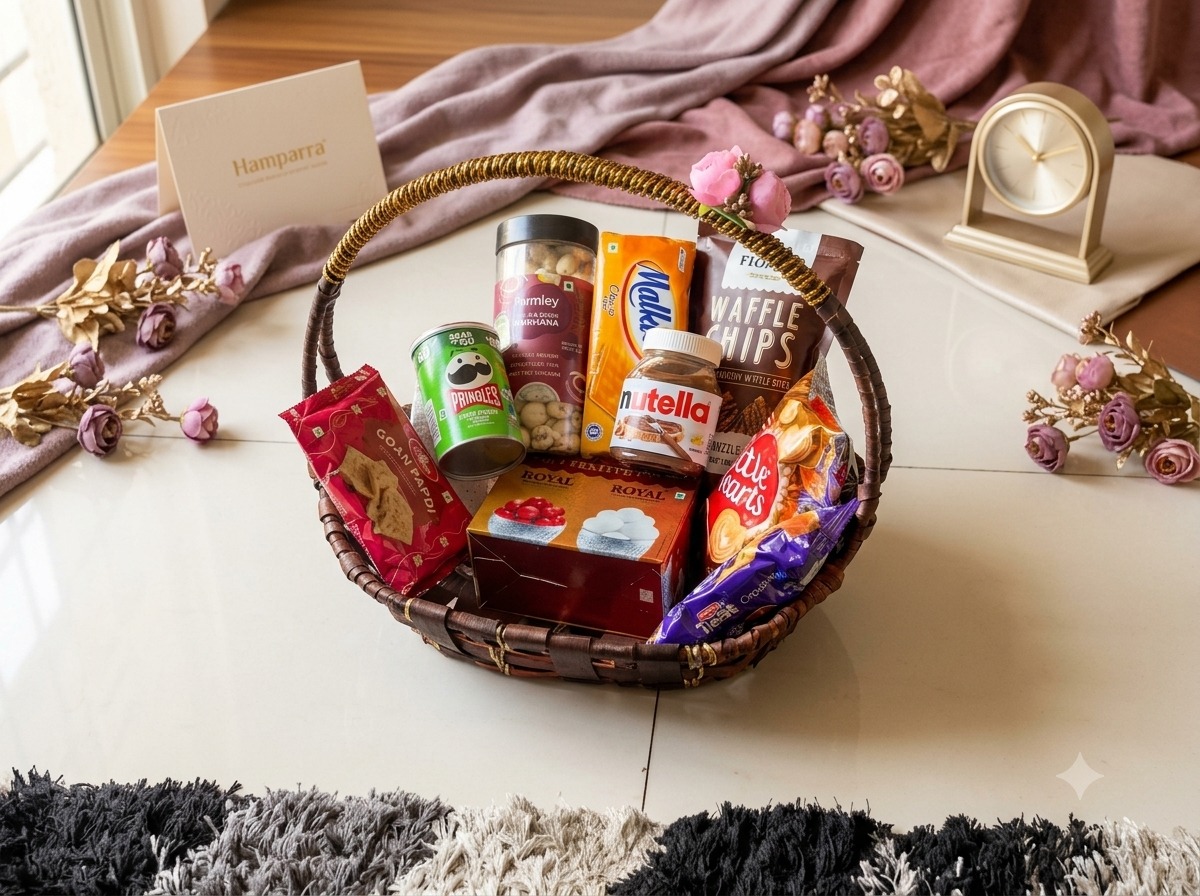 Hamparra gourmet snack basket with assorted premium treats and chocolates